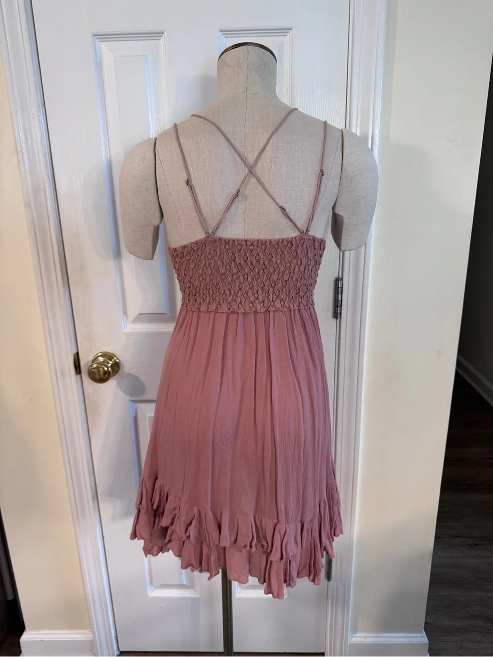 Free People One Dusty Rose Lace Slip Dress Boho Mini S Crochet Babydoll Festival - Picture 5 of 12